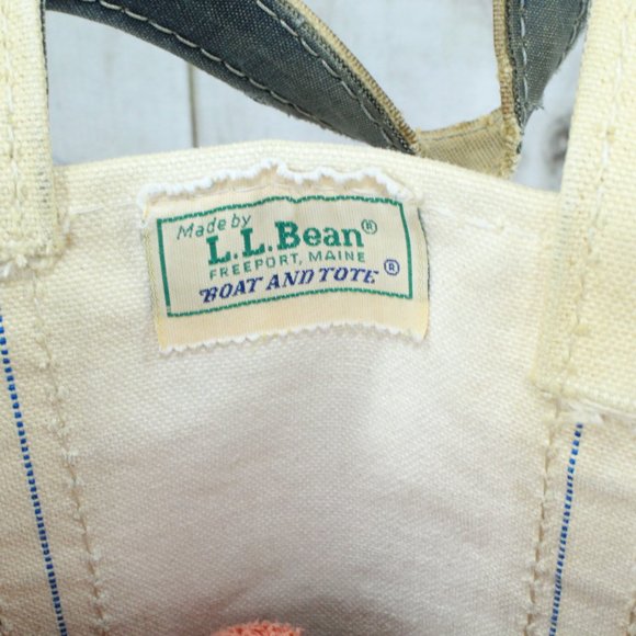Vintage LL BEAN Boat & Tote Cream Canvas Blue Trim Tote Handbag - Picture 9 of 11